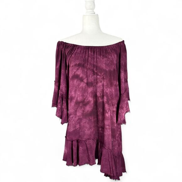 Revolve Blue Life Callista Dress Tie Dye Off Shoulder Boho Plum Asymmetrical XS - Picture 3 of 15